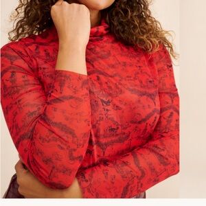 Rachel Antonoff Lillian Mesh Vibrant Red Mesh Top